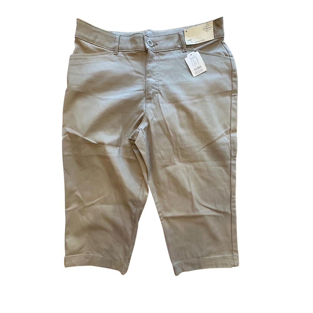 St Johns Bay Womens Capri Pants Mid Rise Easy Fit Khaki Size 14 NWT